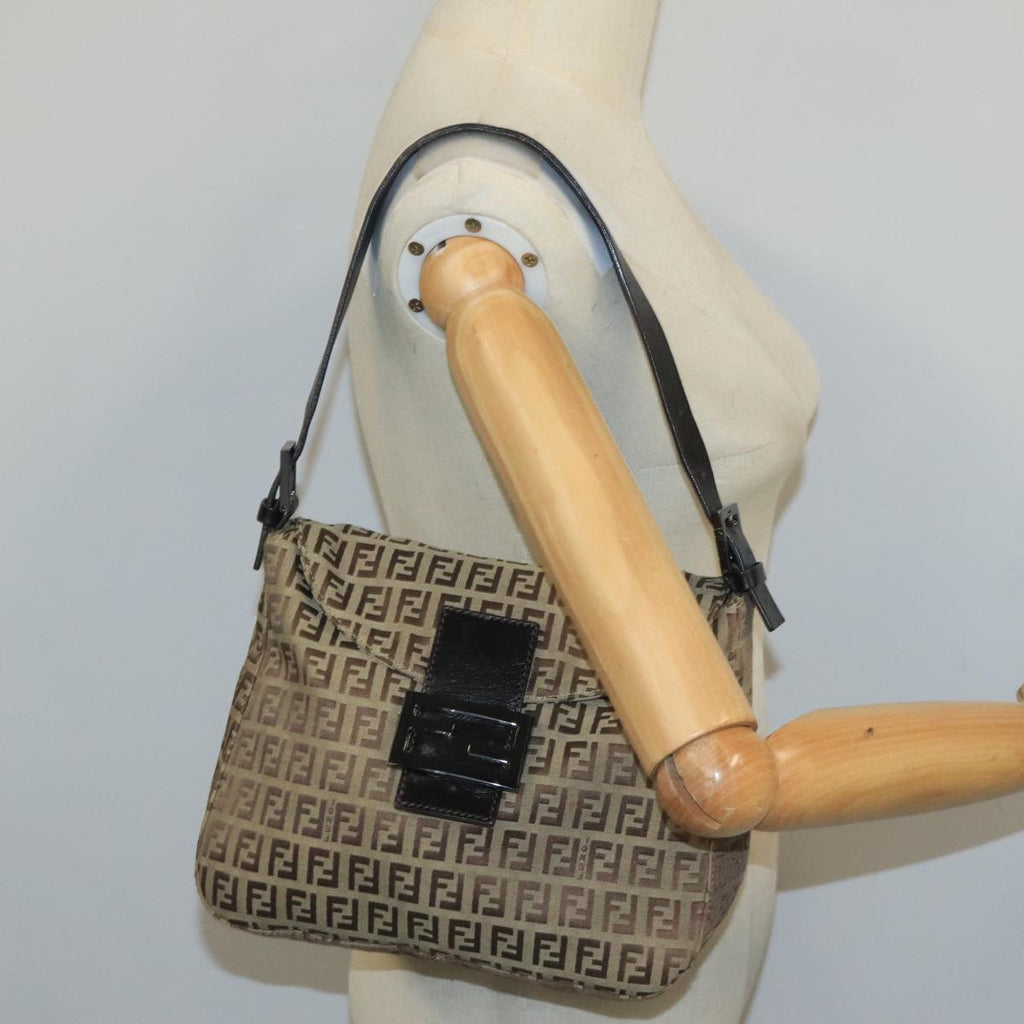 FENDI Zucchino Canvas Mamma Baguette Hand Bag Brown Silver 101409