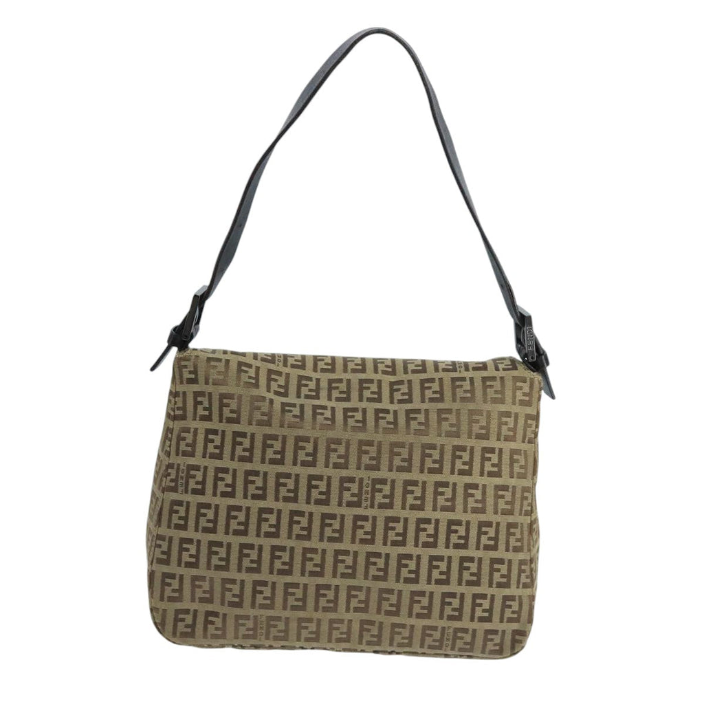 FENDI Zucchino Canvas Mamma Baguette Hand Bag Brown Silver 101409