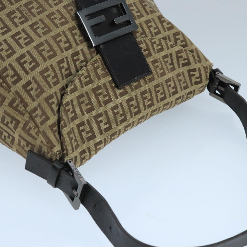 FENDI Zucchino Canvas Mamma Baguette Hand Bag Brown Silver 101409