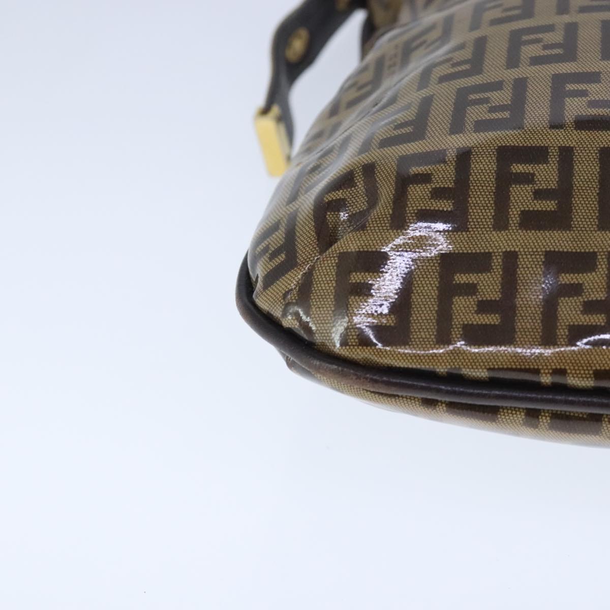 FENDI Zucchino Canvas Mamma Baguette Shoulder Bag Enamel Brown Gold 101410