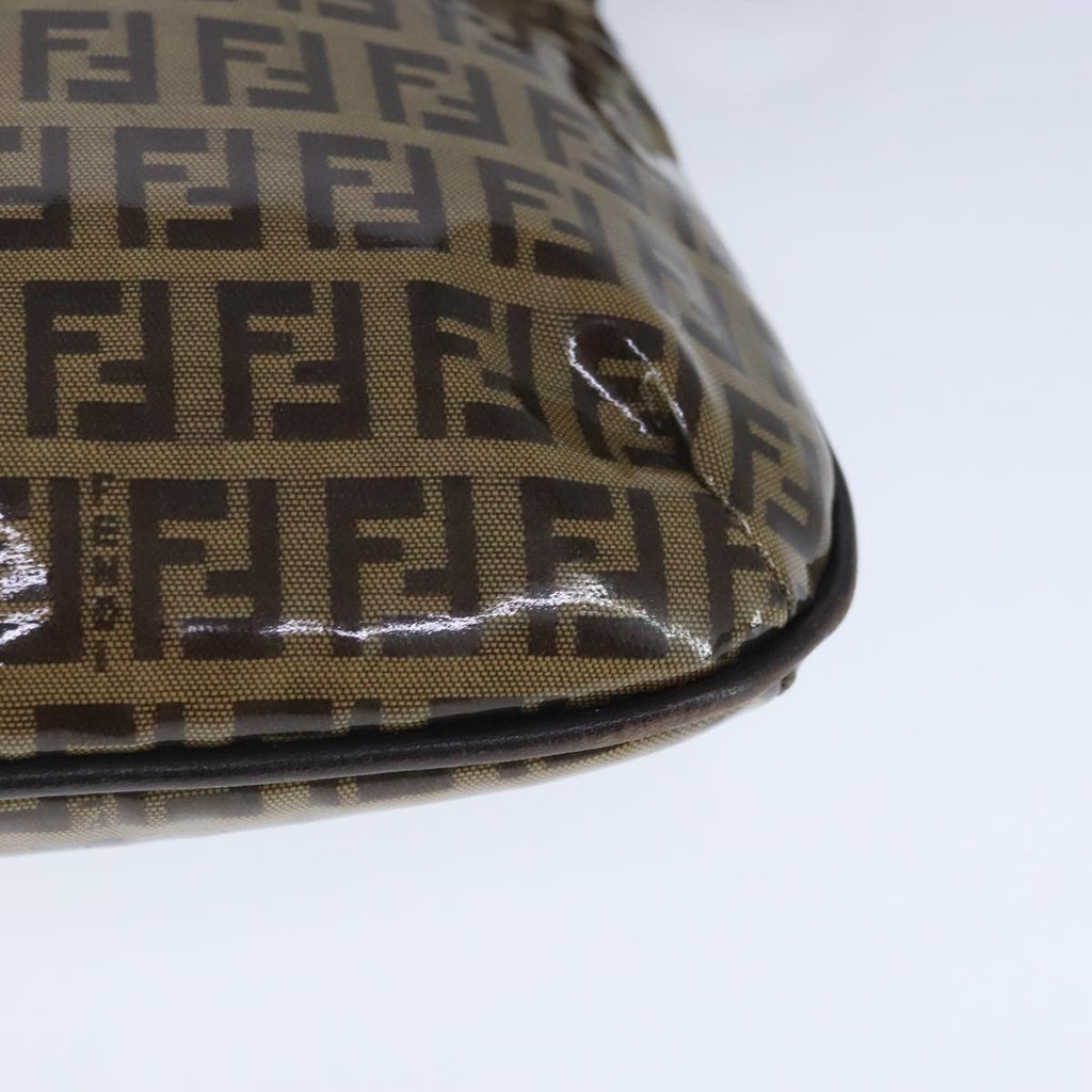 FENDI Zucchino Canvas Mamma Baguette Shoulder Bag Enamel Brown Gold 101410