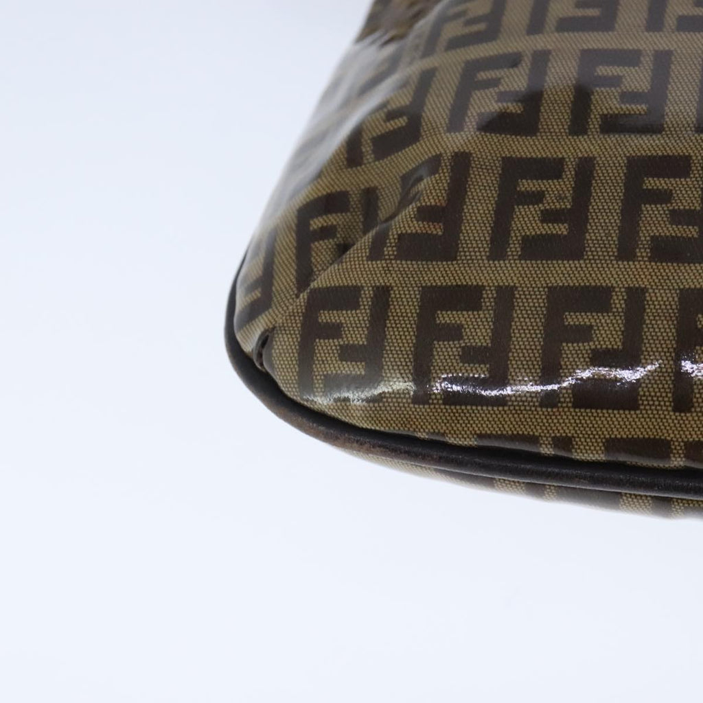 FENDI Zucchino Canvas Mamma Baguette Shoulder Bag Enamel Brown Gold 101410