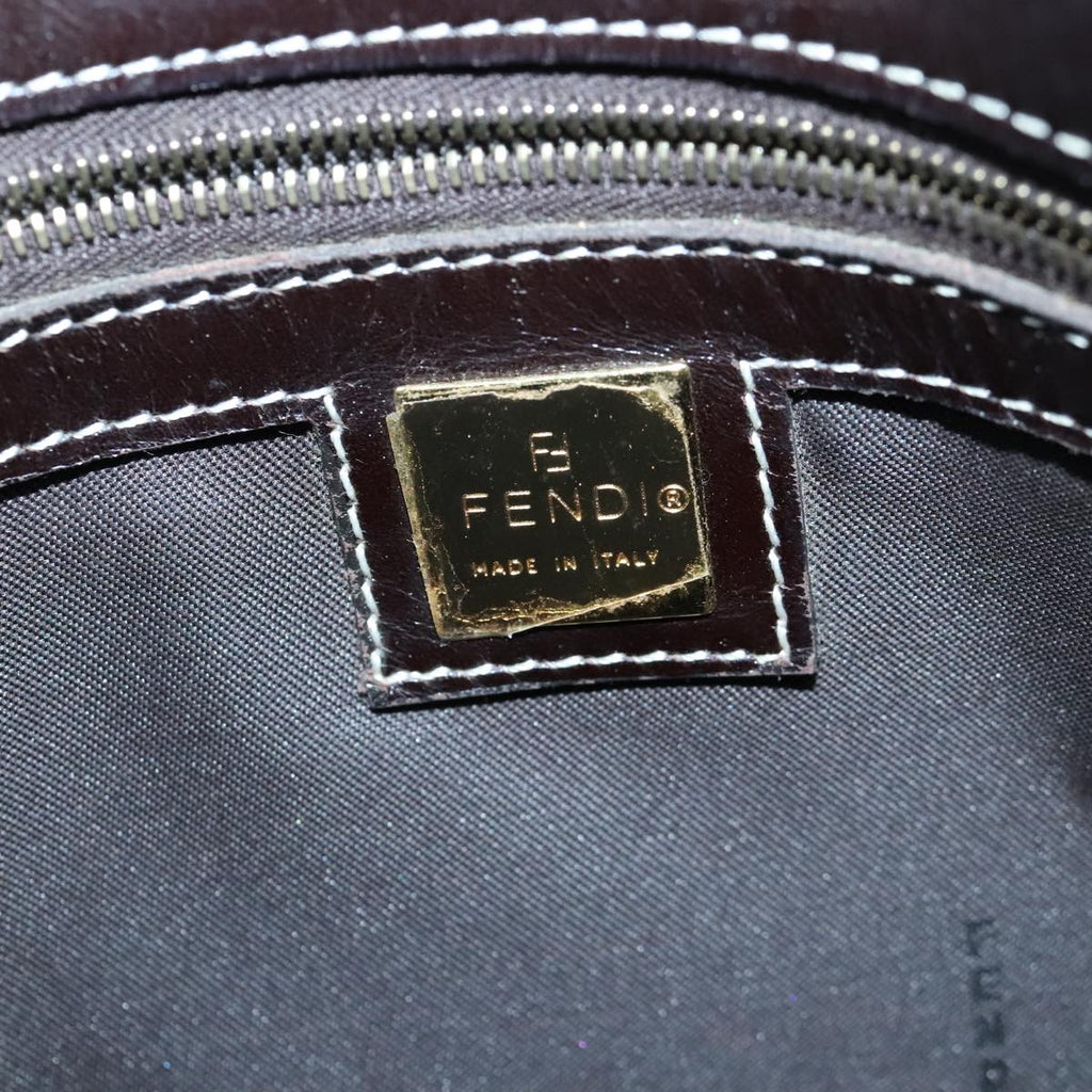 FENDI Zucchino Canvas Mamma Baguette Shoulder Bag Enamel Brown Gold 101410