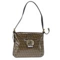 FENDI Zucchino Canvas Mamma Baguette Shoulder Bag Enamel Brown Gold 101410