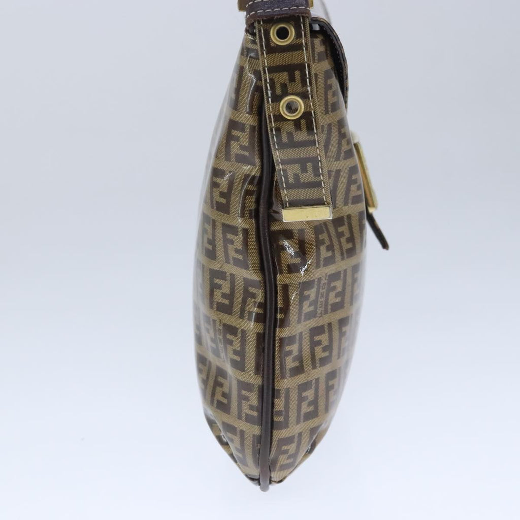 FENDI Zucchino Canvas Mamma Baguette Shoulder Bag Enamel Brown Gold 101410
