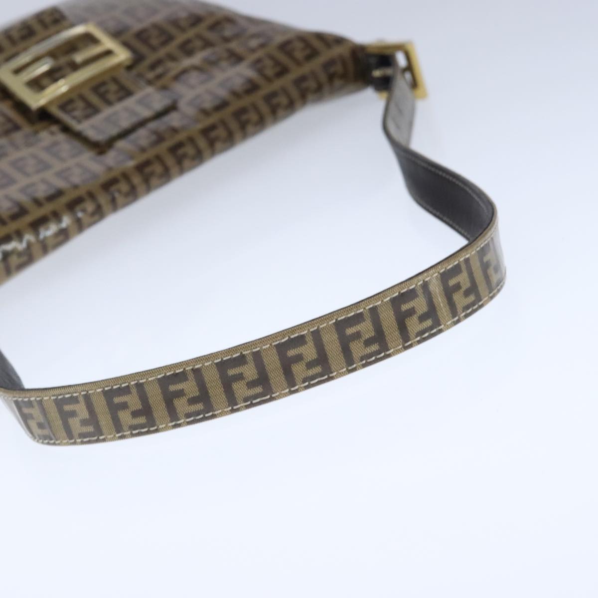 FENDI Zucchino Canvas Mamma Baguette Shoulder Bag Enamel Brown Gold 101410