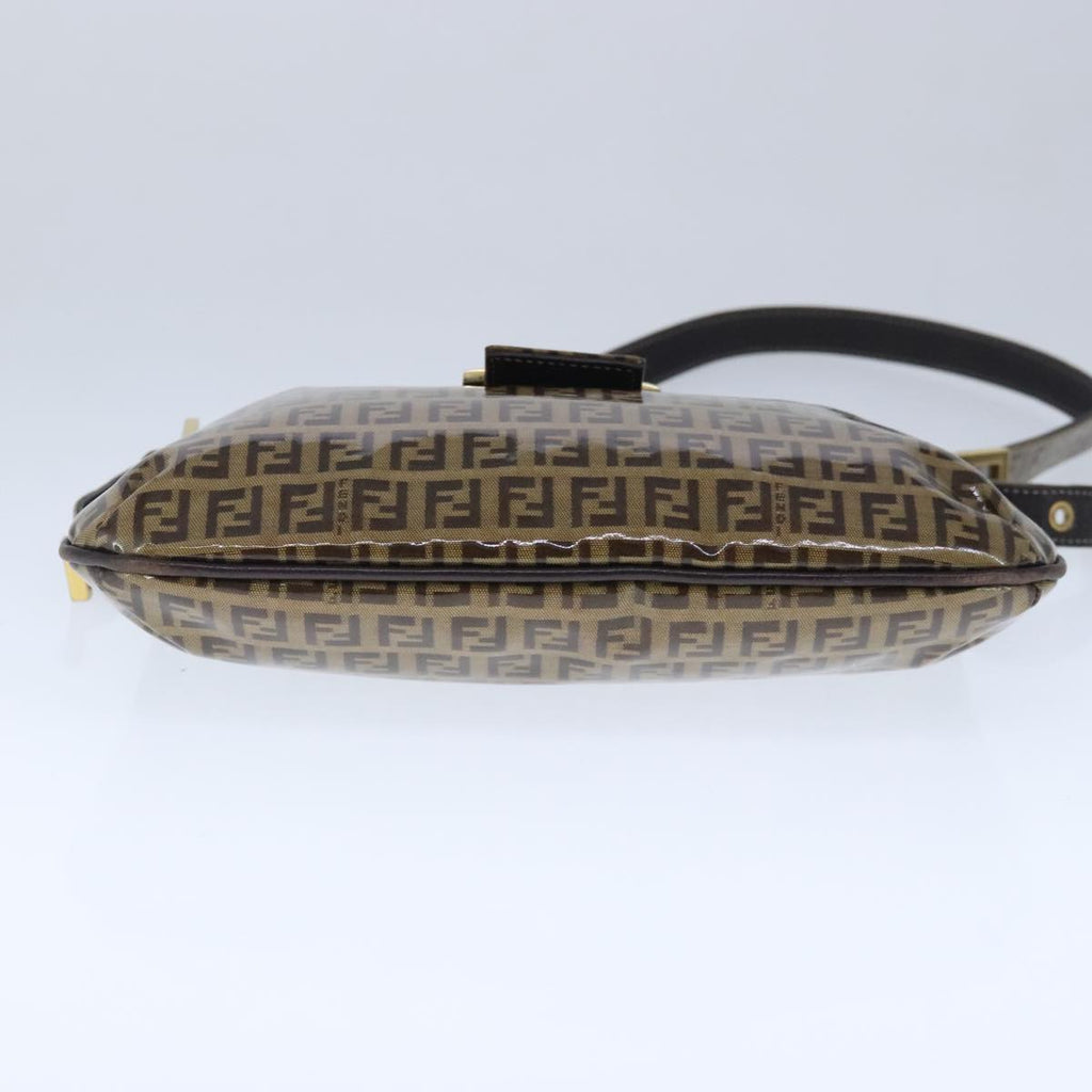 FENDI Zucchino Canvas Mamma Baguette Shoulder Bag Enamel Brown Gold 101410