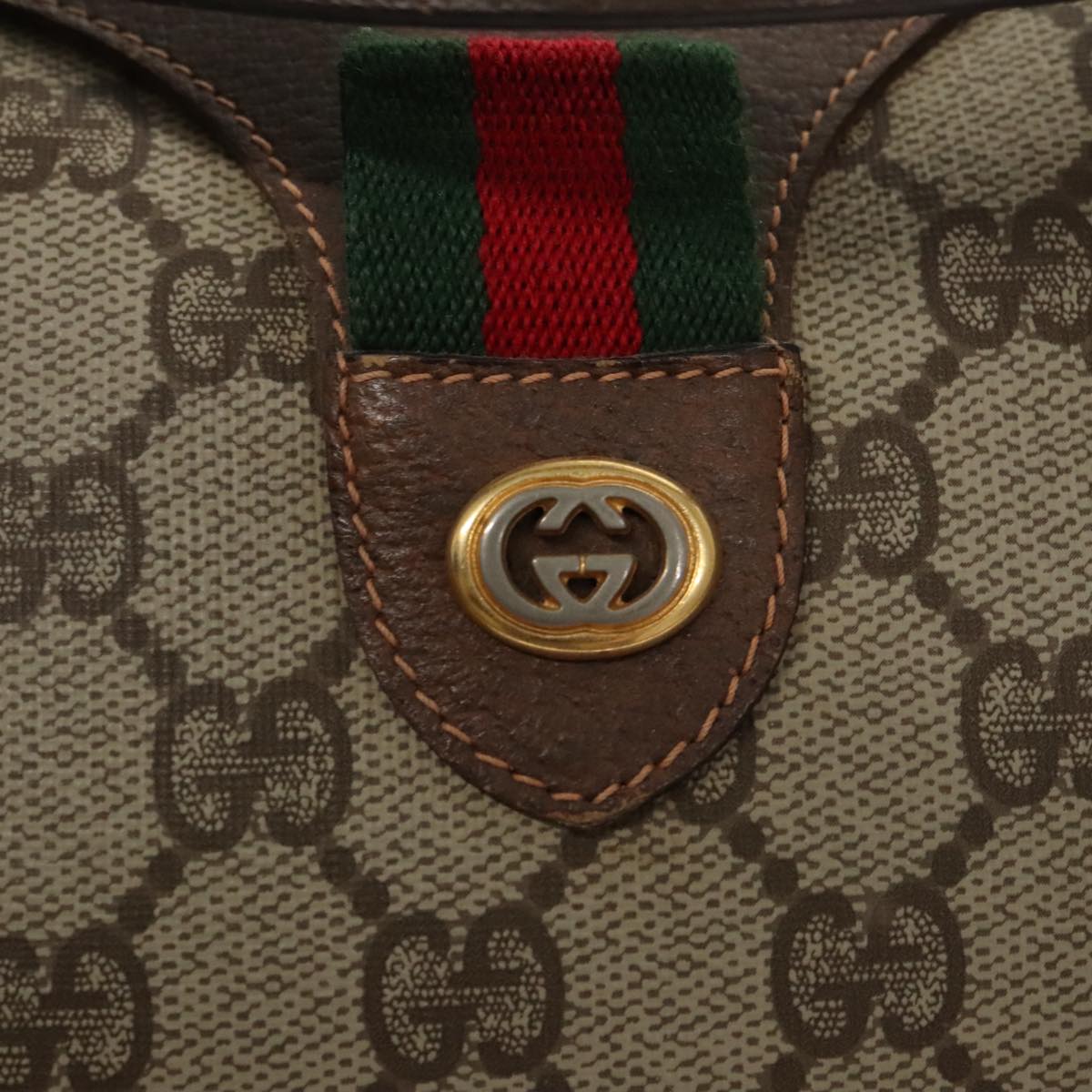 GUCCI GG Supreme Web Sherry Line Boston Bag PVC Beige Red 40 02 007 101456