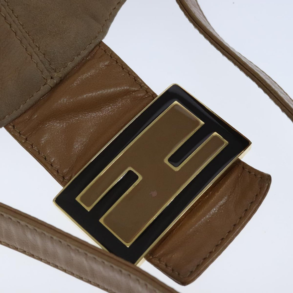 FENDI Mamma Baguette Shoulder Bag Suede Beige Gold 101458