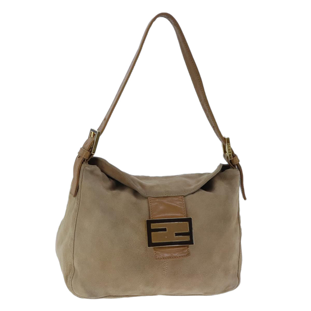 FENDI Mamma Baguette Shoulder Bag Suede Beige Gold 101458
