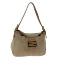 FENDI Mamma Baguette Shoulder Bag Suede Beige Gold 101458
