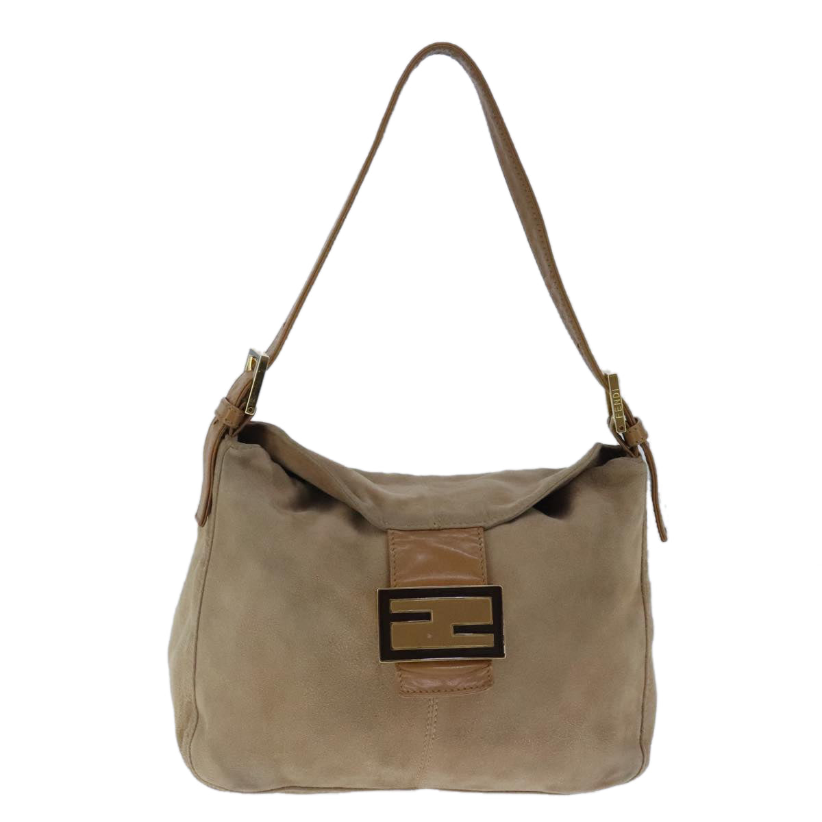 FENDI Mamma Baguette Shoulder Bag Suede Beige Gold 101458