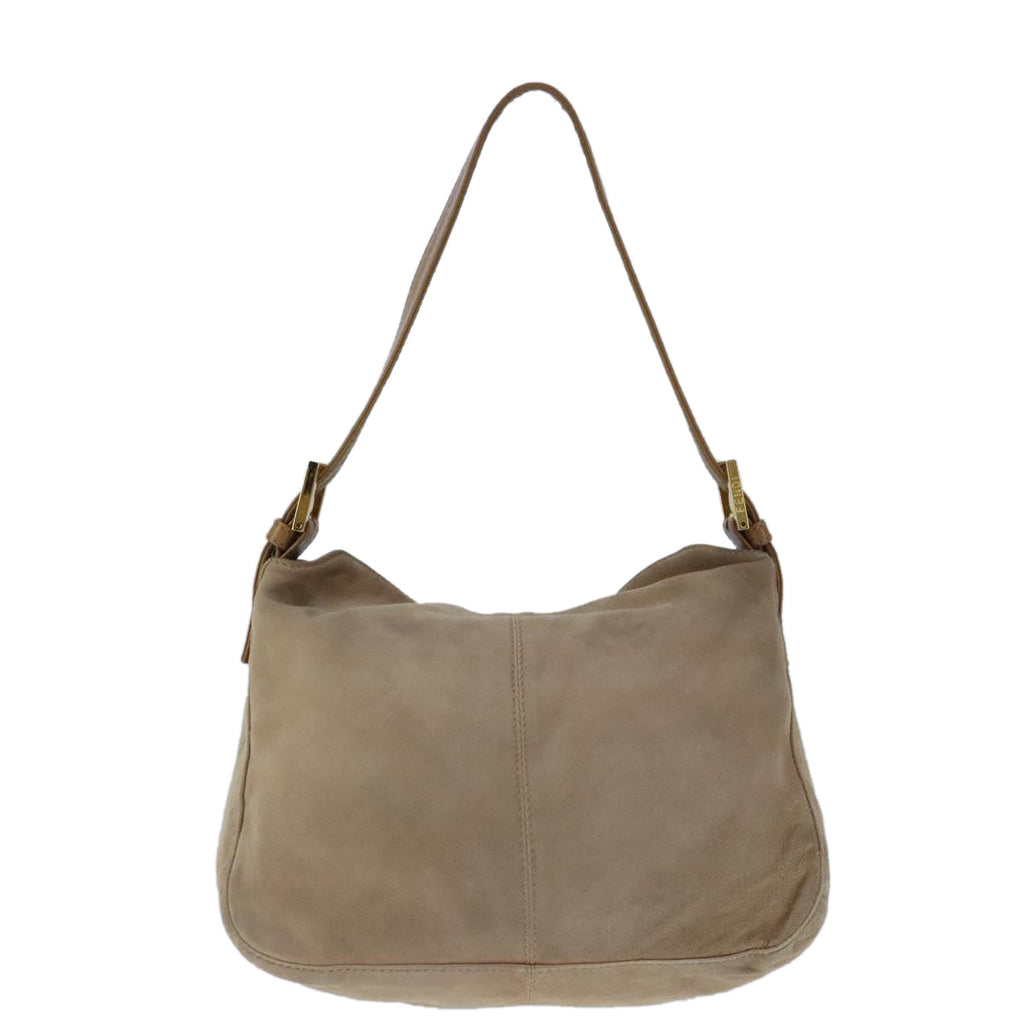 FENDI Mamma Baguette Shoulder Bag Suede Beige Gold 101458