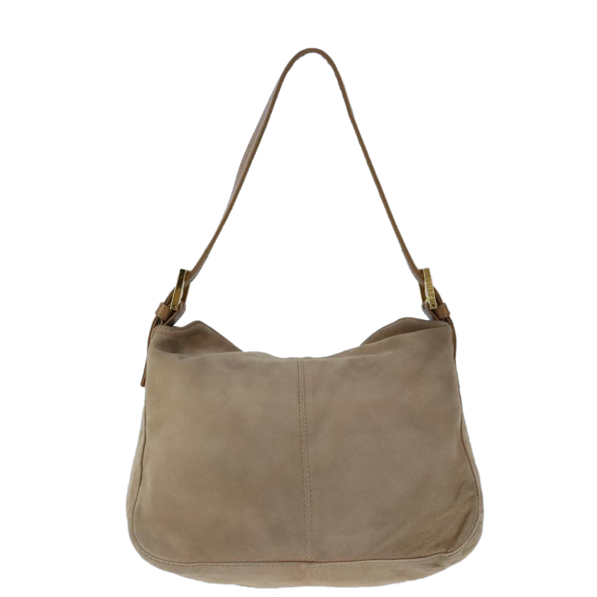 FENDI Mamma Baguette Shoulder Bag Suede Beige Gold 101458