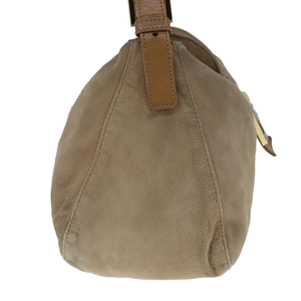 FENDI Mamma Baguette Shoulder Bag Suede Beige Gold 101458
