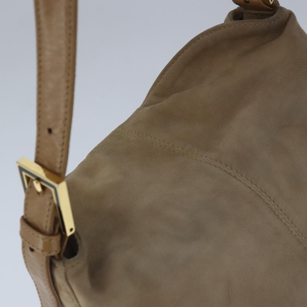 FENDI Mamma Baguette Shoulder Bag Suede Beige Gold 101458