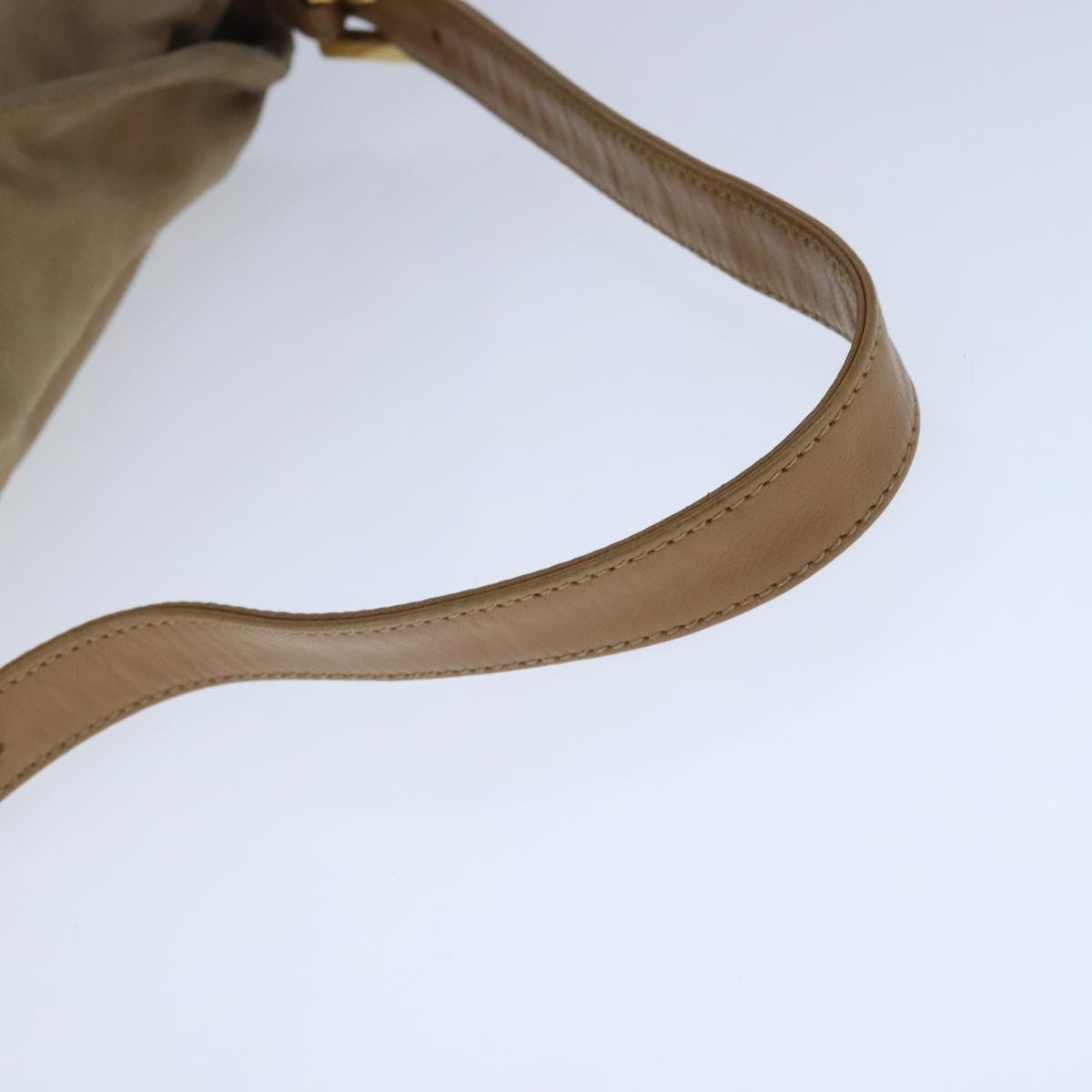 FENDI Mamma Baguette Shoulder Bag Suede Beige Gold 101458