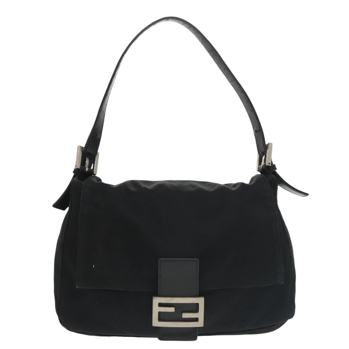 FENDI Mamma Baguette Shoulder Bag Nylon Black Silver 101489