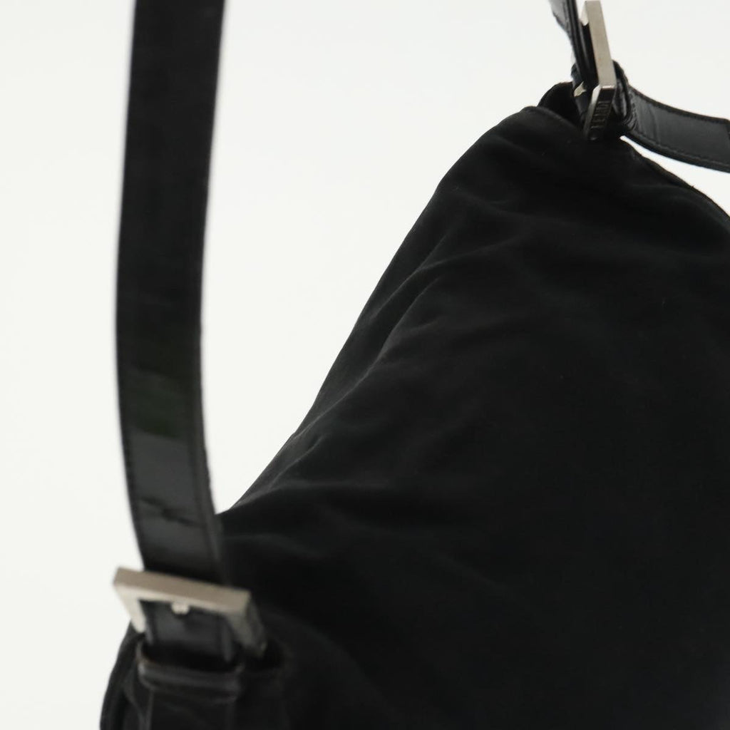 FENDI Mamma Baguette Shoulder Bag Nylon Black Silver 101489