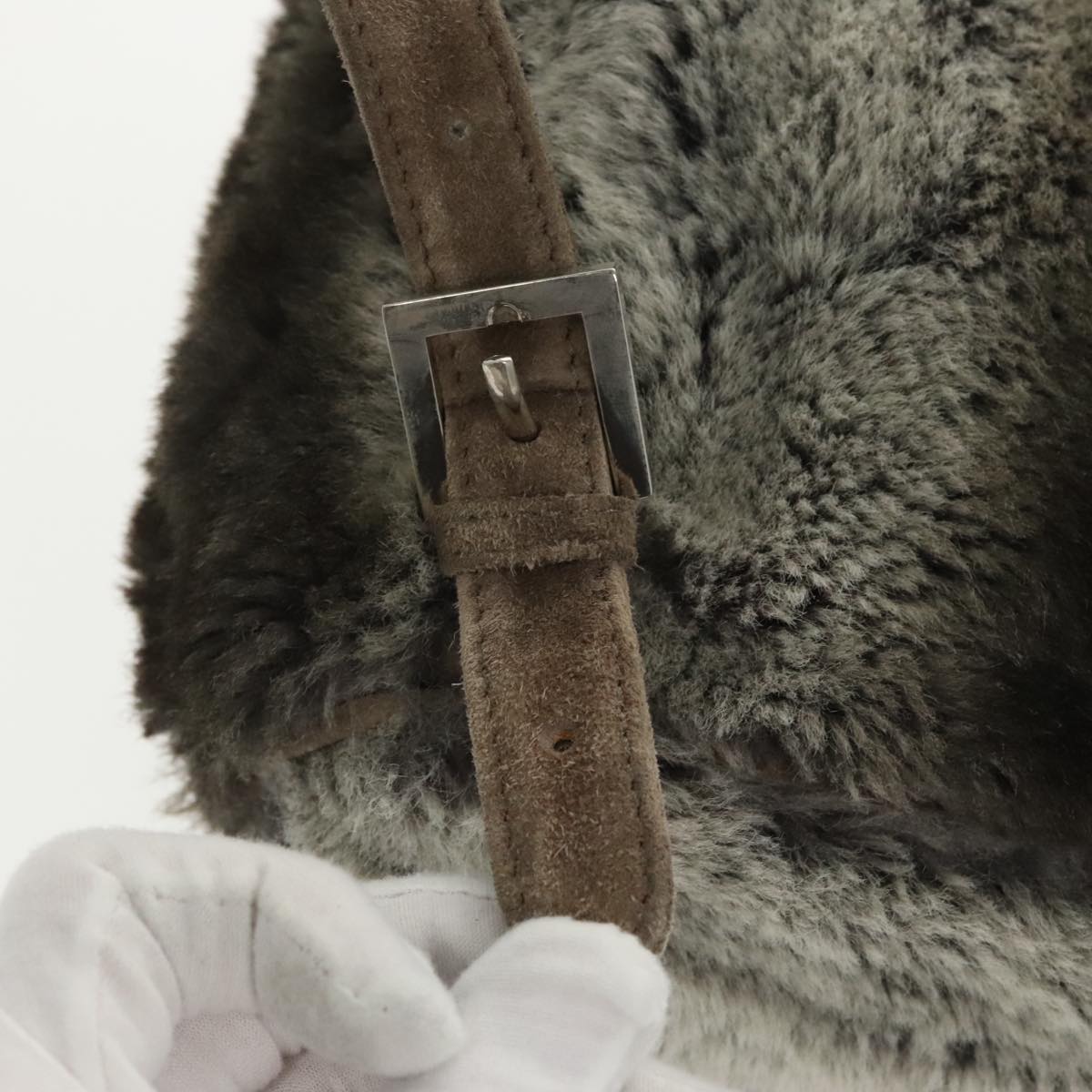 FENDI Backpack Suede Gray Silver 101519