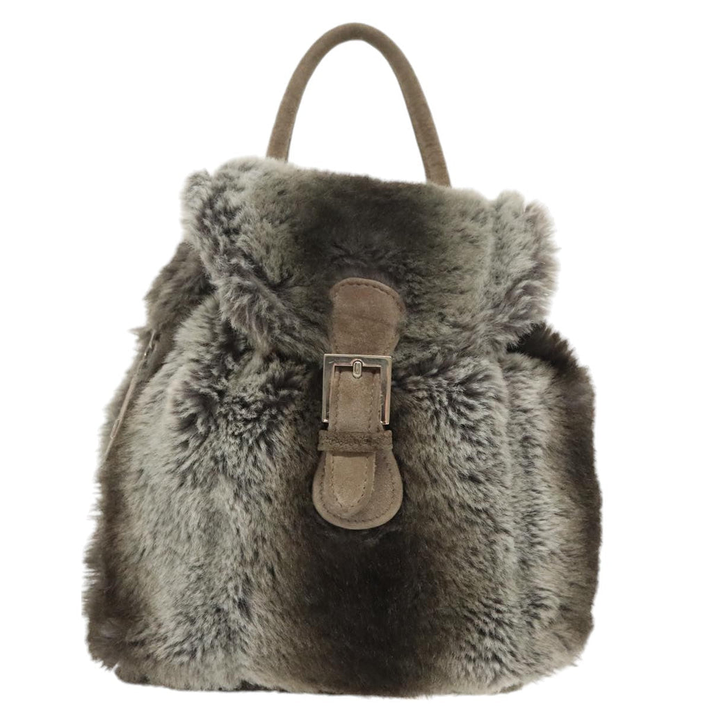 FENDI Backpack Suede Gray Silver 101519