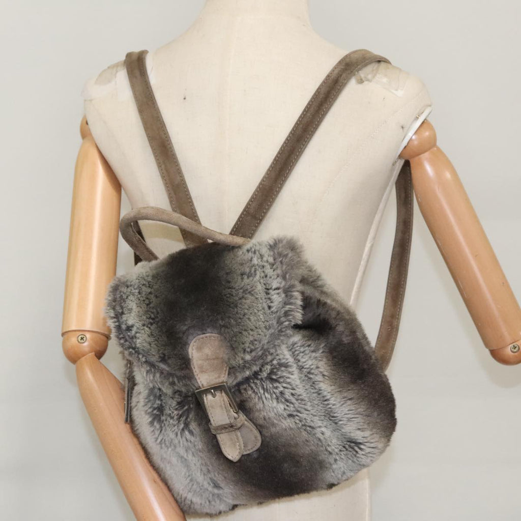 FENDI Backpack Suede Gray Silver 101519