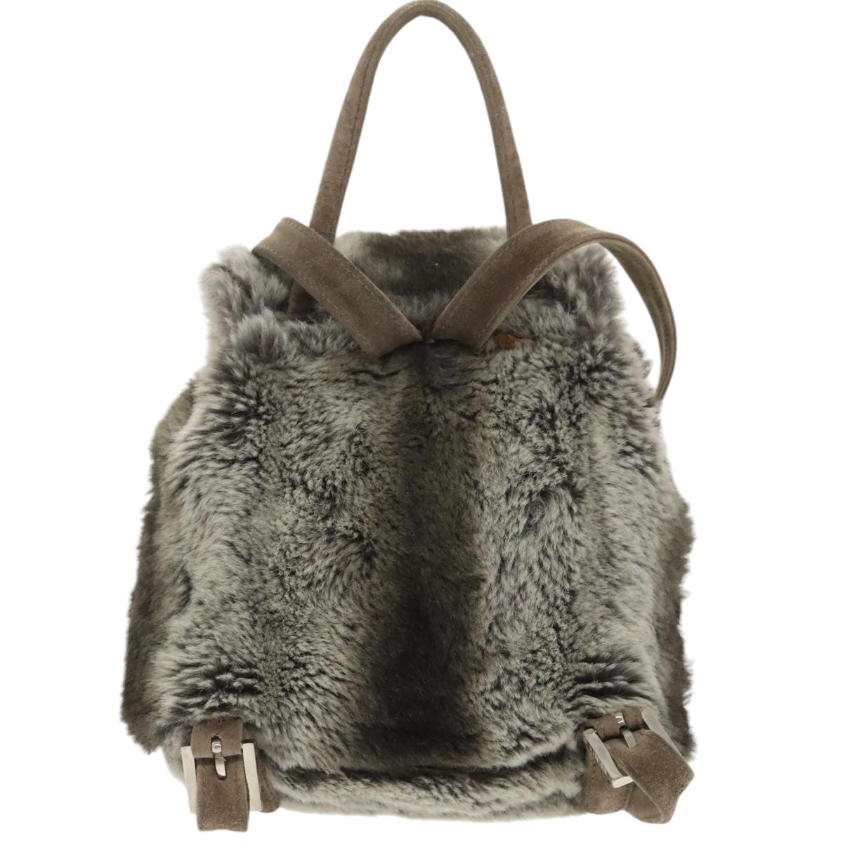 FENDI Backpack Suede Gray Silver 101519