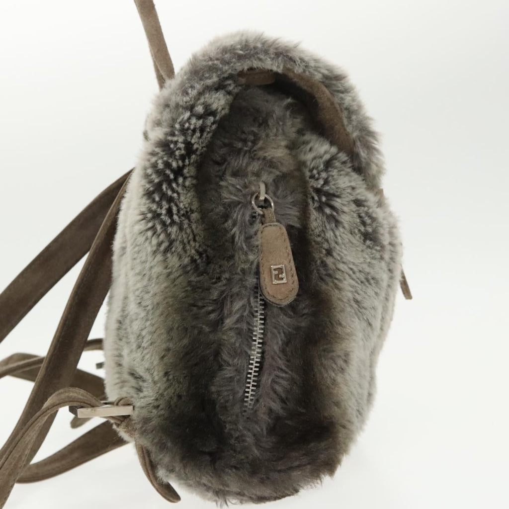 FENDI Backpack Suede Gray Silver 101519