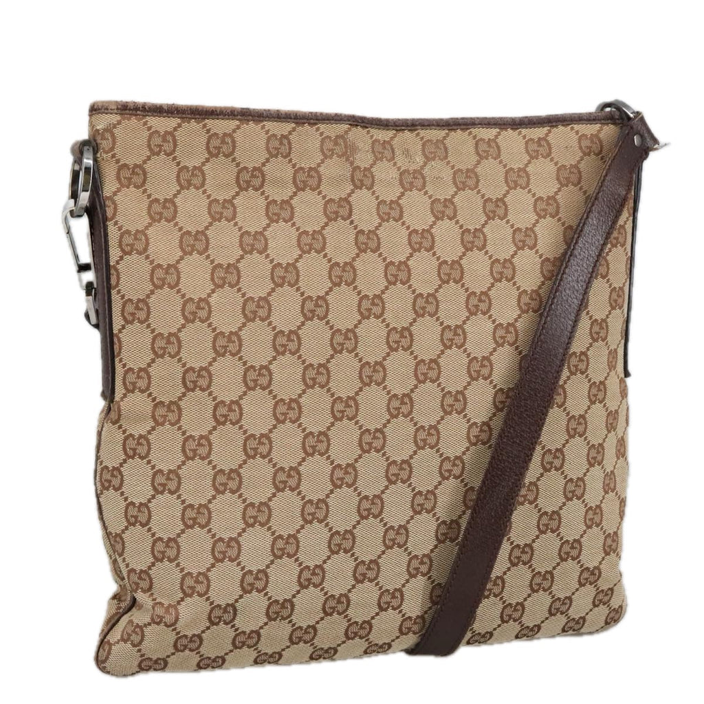 GUCCI GG Canvas Shoulder Bag Beige Silver 113013 101566