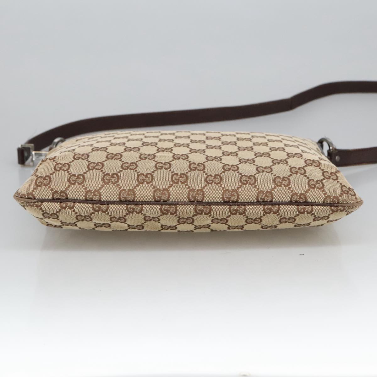 GUCCI GG Canvas Shoulder Bag Beige Silver 113013 101566