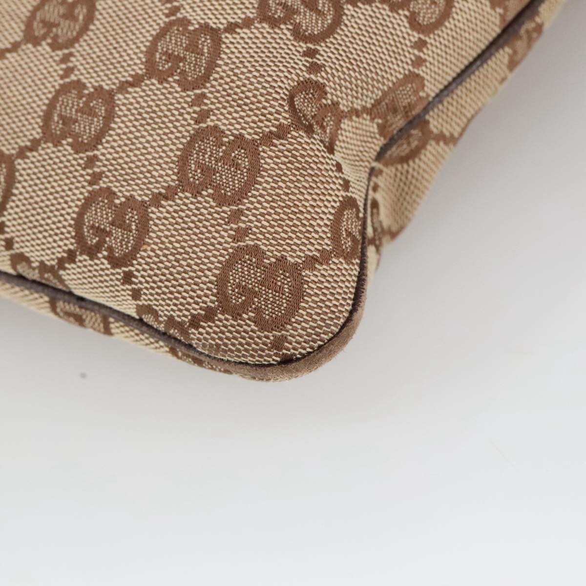 GUCCI GG Canvas Shoulder Bag Beige Silver 113013 101566