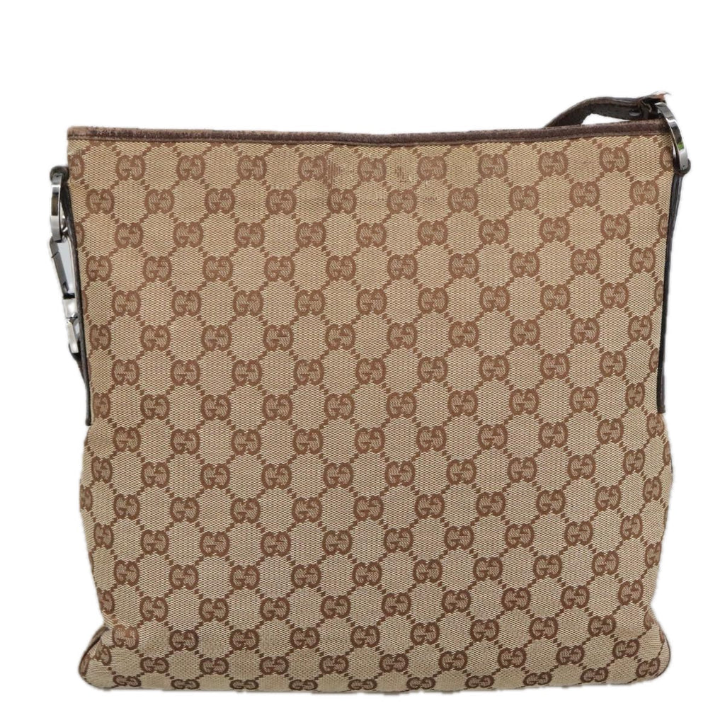 GUCCI GG Canvas Shoulder Bag Beige Silver 113013 101566