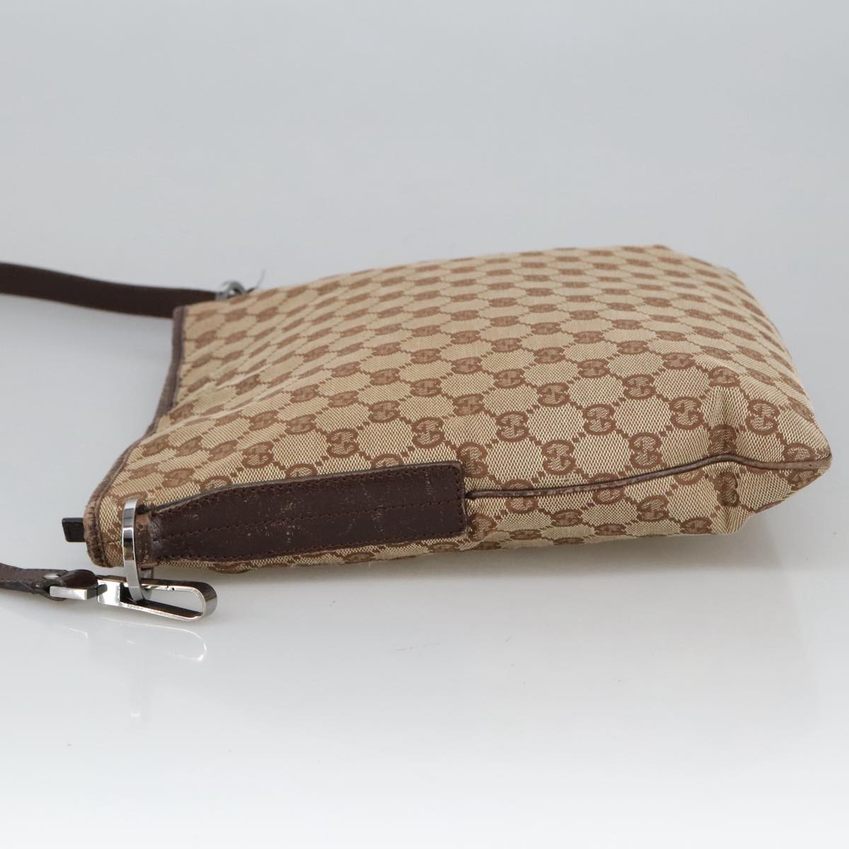 GUCCI GG Canvas Shoulder Bag Beige Silver 113013 101566