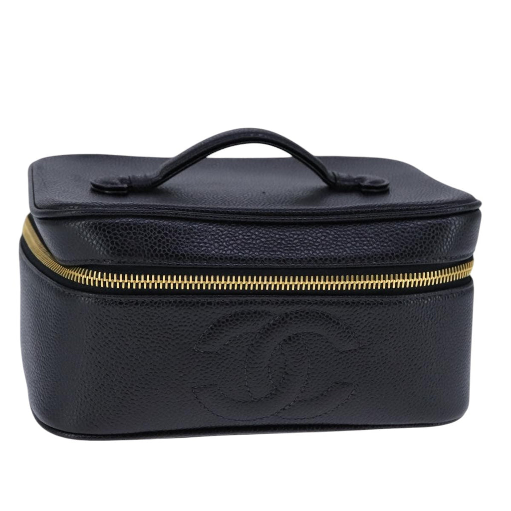 CHANEL Vanity Hand Bag Caviar Skin Black CC 101921
