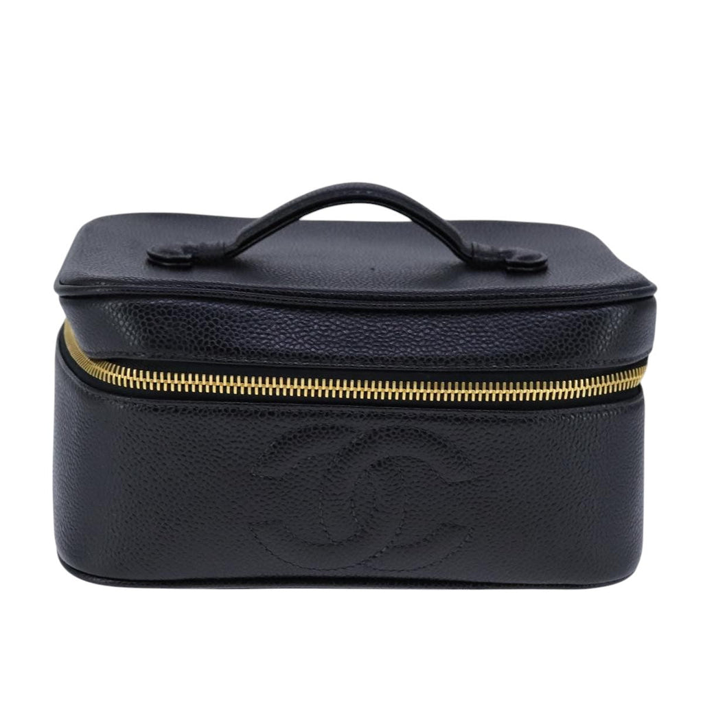 CHANEL Vanity Hand Bag Caviar Skin Black CC 101921