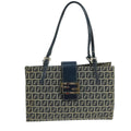 FENDI Zucchino Canvas Hand Bag Navy Silver 101922