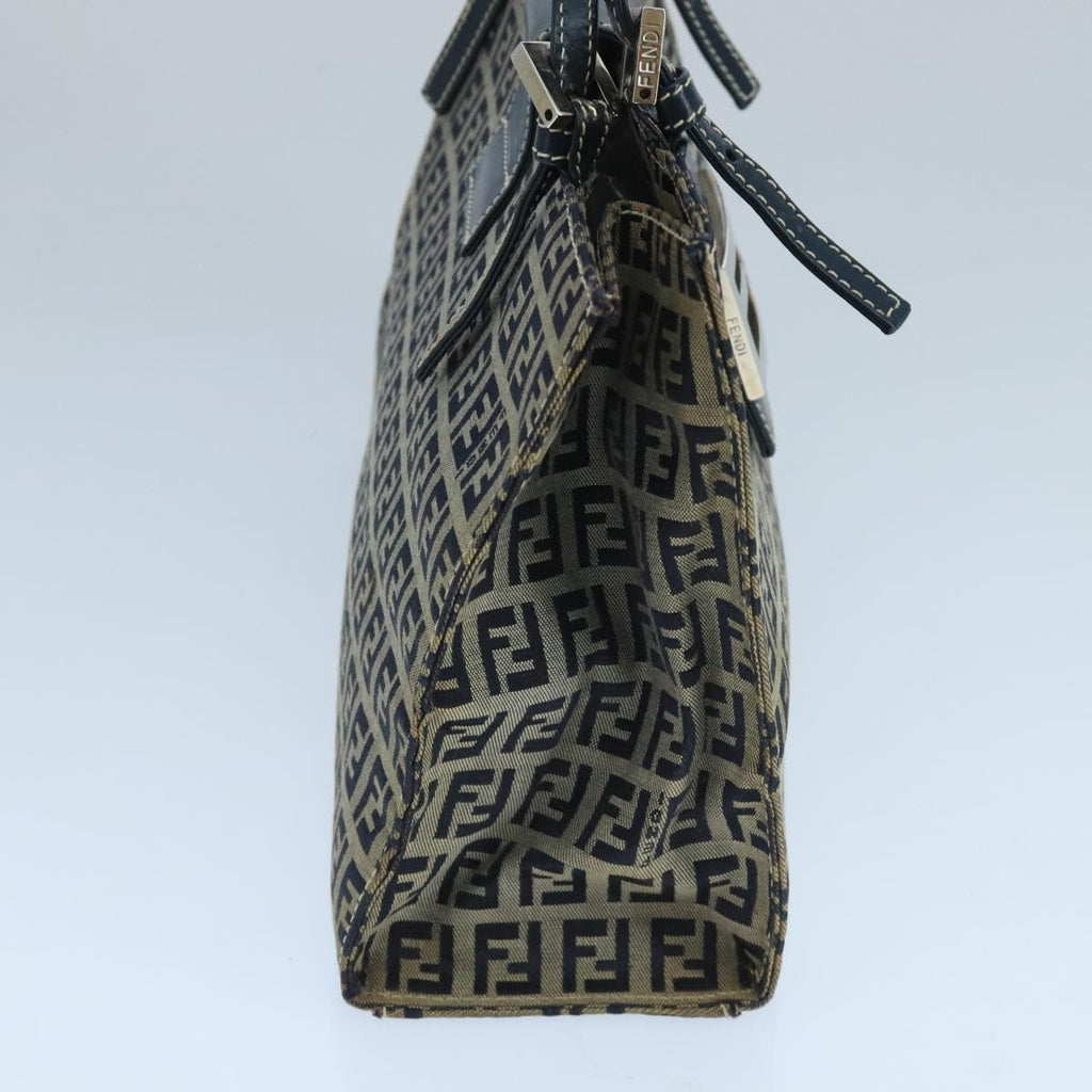 FENDI Zucchino Canvas Hand Bag Navy Silver 101922