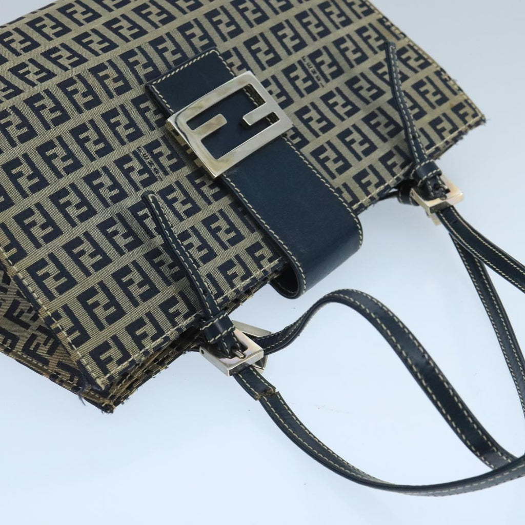 FENDI Zucchino Canvas Hand Bag Navy Silver 101922