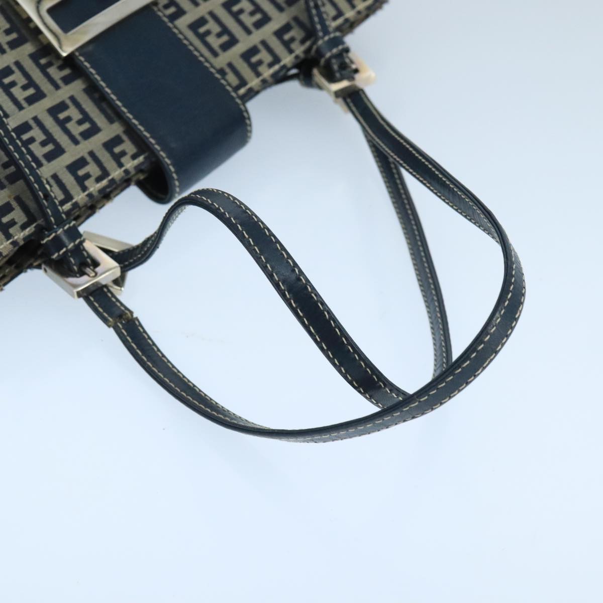 FENDI Zucchino Canvas Hand Bag Navy Silver 101922