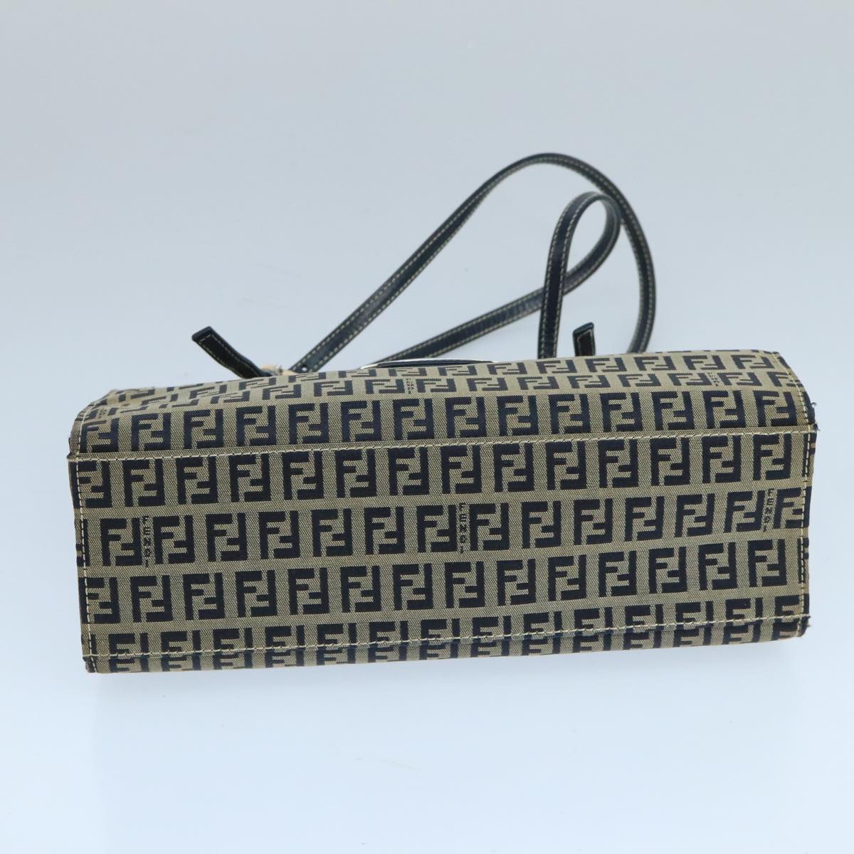 FENDI Zucchino Canvas Hand Bag Navy Silver 101922