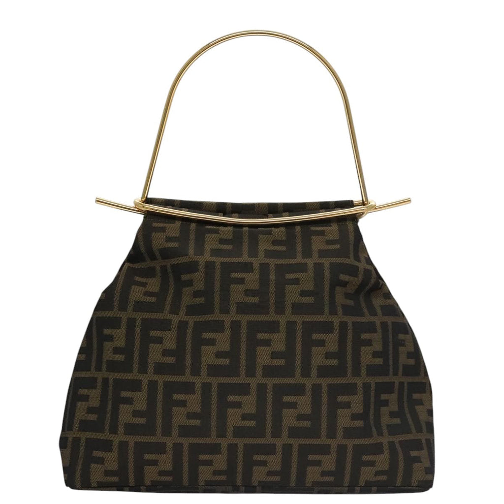 FENDI Zucca Canvas Hand Bag Brown Black 101927A