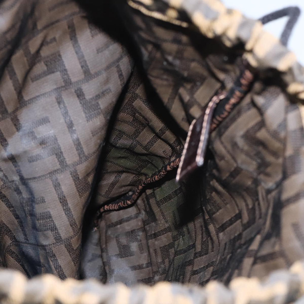FENDI Zucca Canvas Drawstring Bag Brown Black 101941