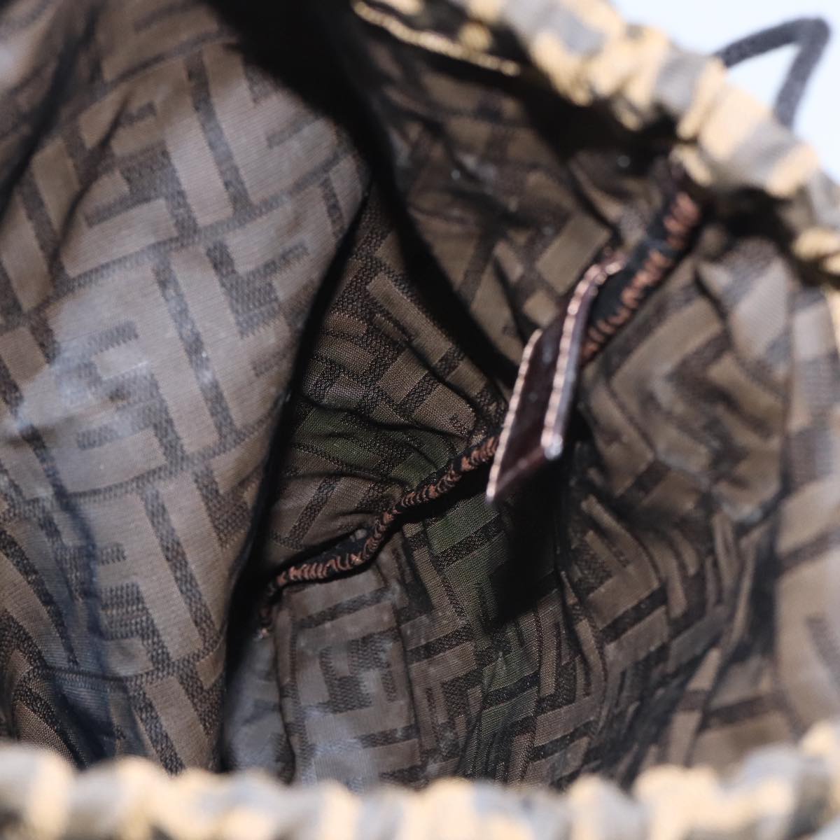 FENDI Zucca Canvas Drawstring Bag Brown Black 101941