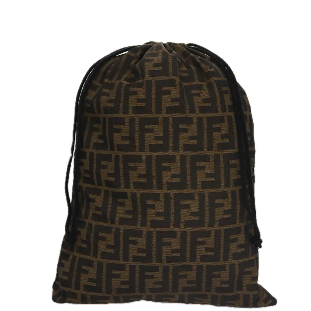 FENDI Zucca Canvas Drawstring Bag Brown Black 101941