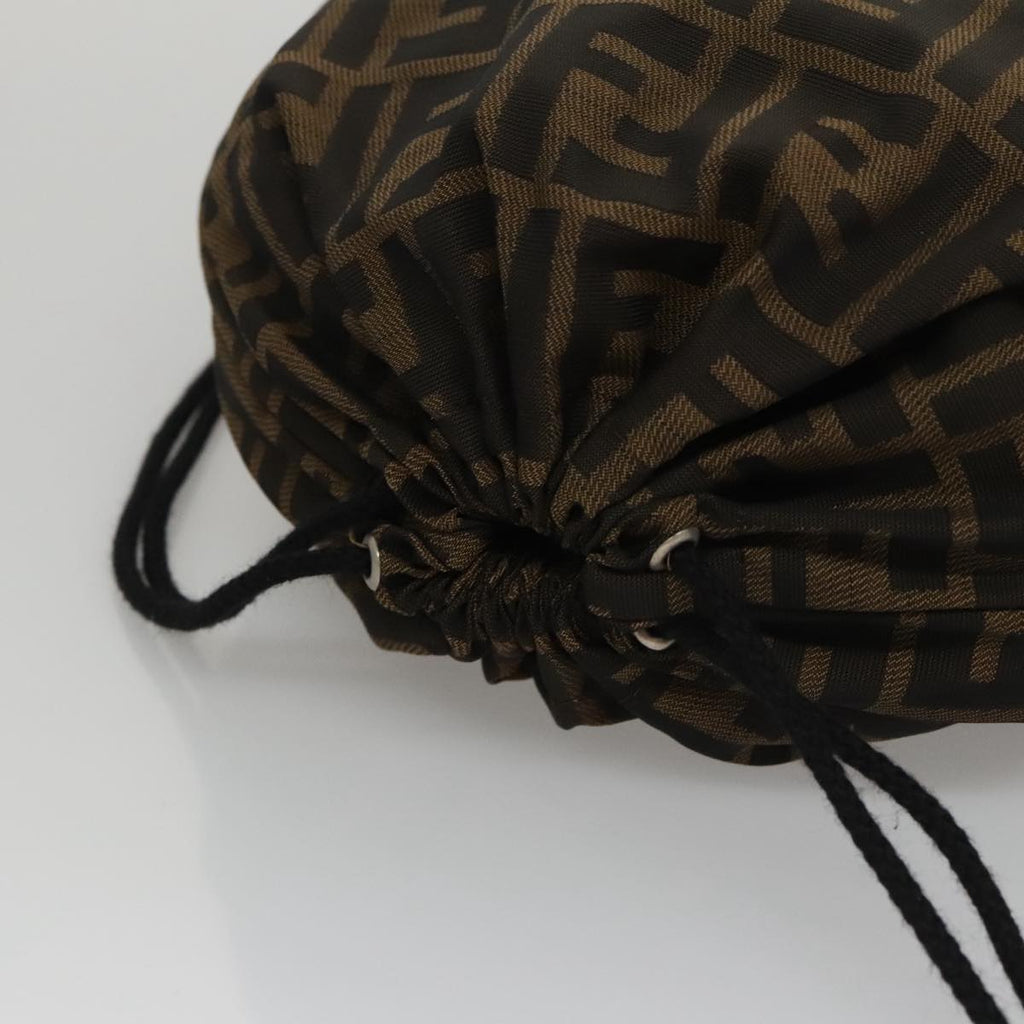FENDI Zucca Canvas Drawstring Bag Brown Black 101941
