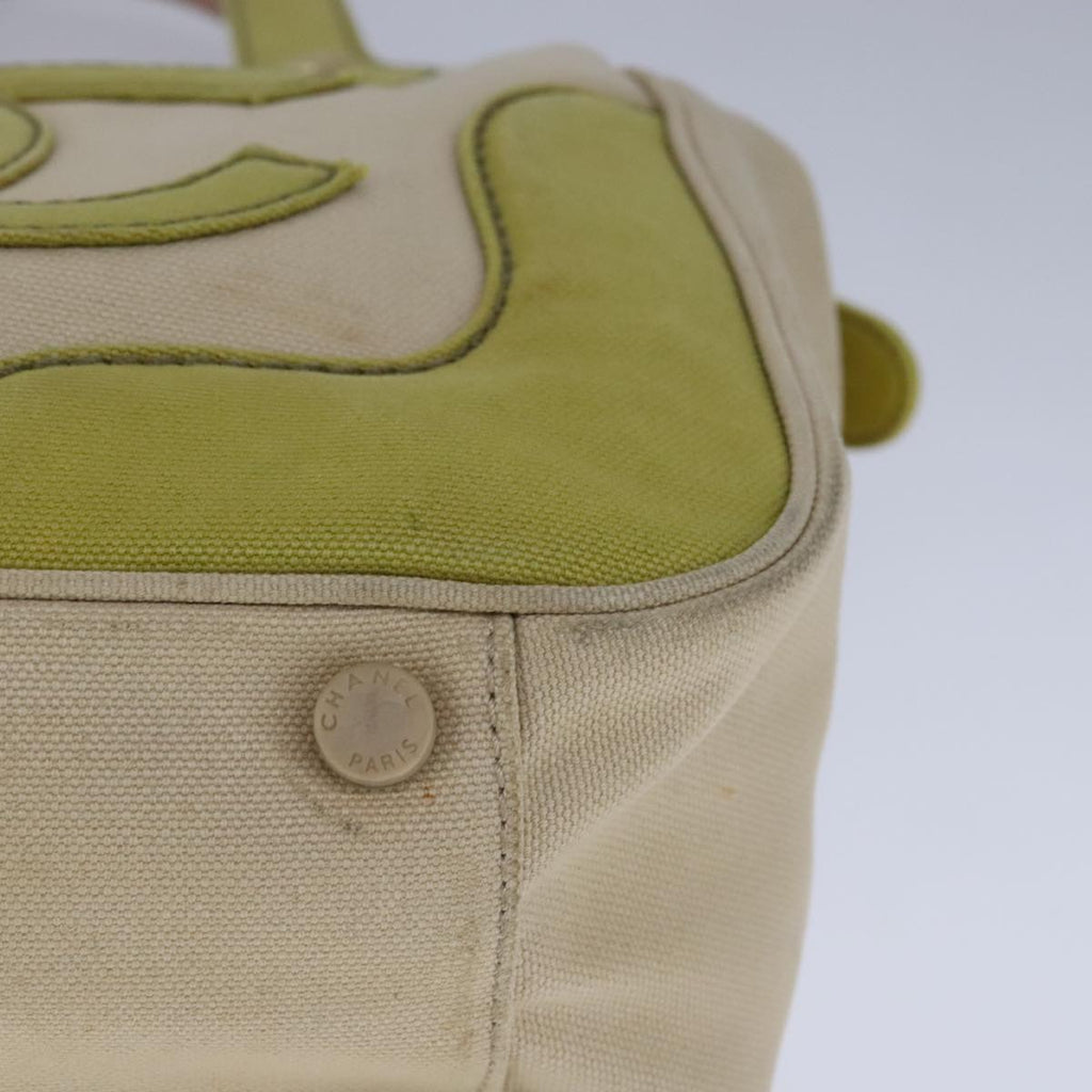 CHANEL Hand Bag Canvas Beige Green CC 101955