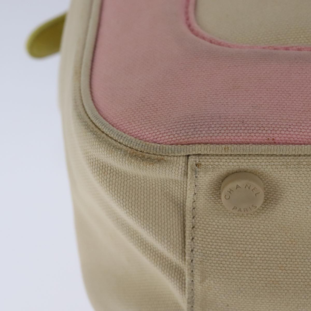 CHANEL Hand Bag Canvas Beige Green CC 101955