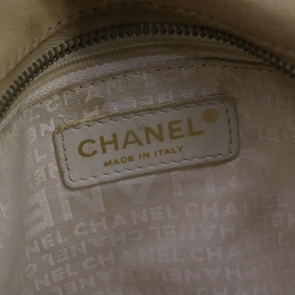 CHANEL Hand Bag Canvas Beige Green CC 101955