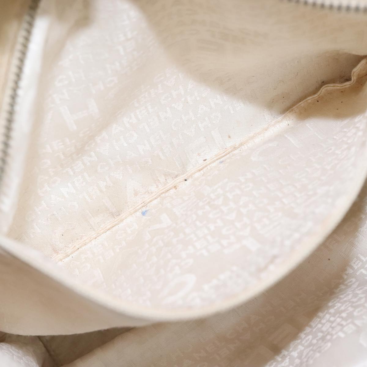 CHANEL Hand Bag Canvas Beige Green CC 101955