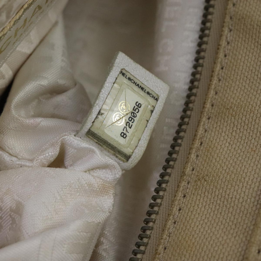 CHANEL Hand Bag Canvas Beige Green CC 101955